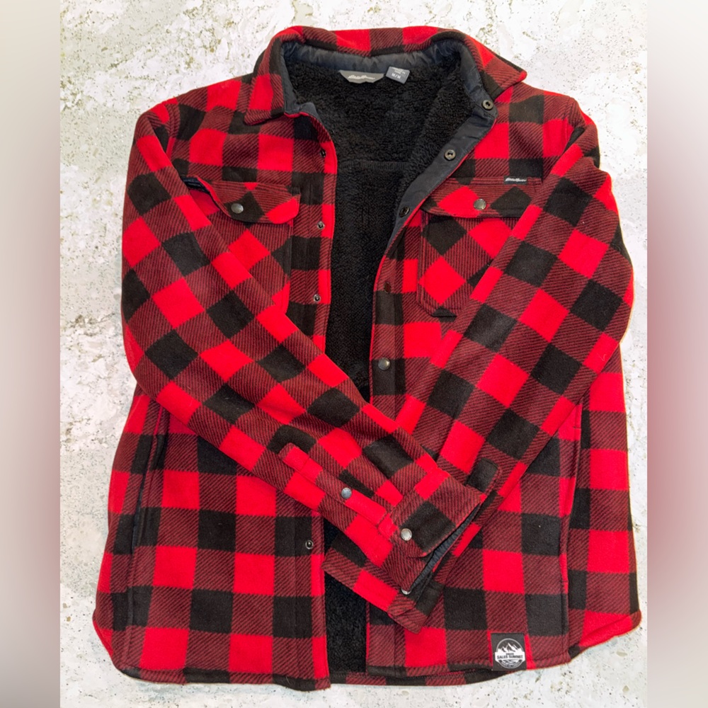 NWOT Eddie Bauer x Subaru Men’s Soft Medium Red and Black Plaid Jacket